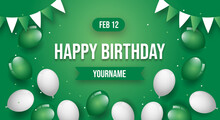 Happy Birthday Vector Illustration. White And Glitter Green Balloons