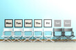 Row of chairs with days of the week concept,