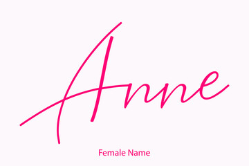 Wall Mural - Anne Female Name in Beautiful Cursive Typography Pink Color Text 
