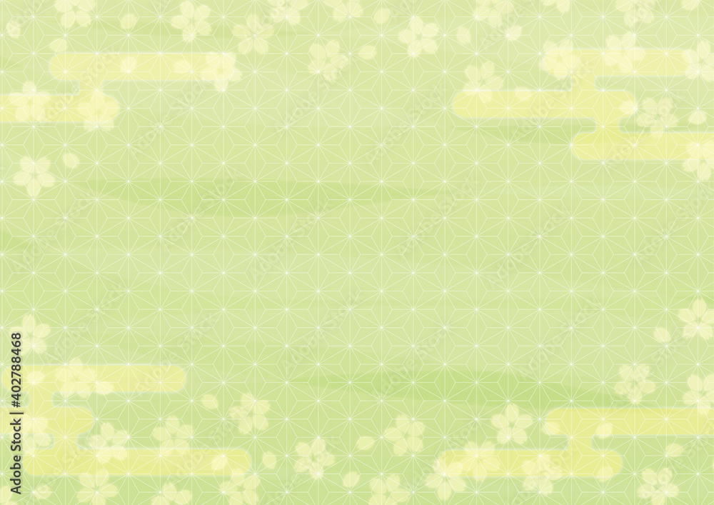 新緑の色合いの桜背景イラスト 横向き Fototapety