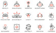 Vector Set of Linear Icons Related to Leadership Traits, Qualities for Success. Development and Teamwork. Mono Line Pictograms and Infographics Design Elements - part 1