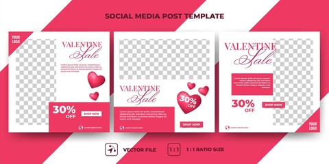 Set of Editable banner template. Valentine's day sale banner design. Red and white background with love decoration. Suitable for social media, banners, and web ads. Vector design with a photo collage.