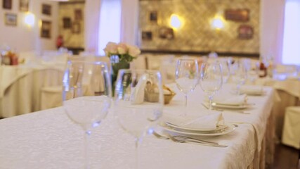 Poster - wedding table in a restaurant with food and glasses