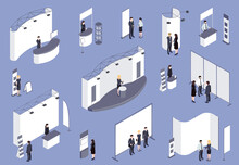 Expo Stand With People Isometric Set