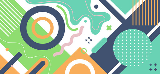 Wall Mural - abstract blue, green, yellow geometric pattern minimal style on white background