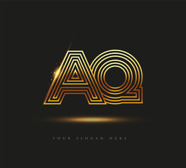 Initial Logo Letter AQ, Bold Logotype Company Name Colored Gold, Elegant Design. isolated on black background.