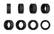 Car tires vector set. Different angles wheels isolated.