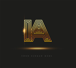 Initial Logo Letter IA, Bold Logotype Company Name Colored Gold, Elegant Design. isolated on black background.