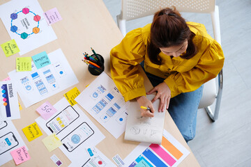 Wall Mural - website designer, creative planning phone app development sketch template layout framework wireframe
