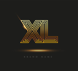 Initial Logo Letter XL, Bold Logotype Company Name Colored Gold, Elegant Design. isolated on black background.