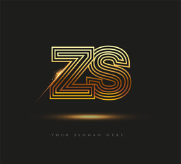 Initial Logo Letter ZS, Bold Logotype Company Name Colored Gold, Elegant Design. isolated on black background.