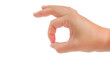 Finger flick hand on white background isolated. Female hand gesture.