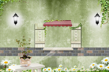 Wall Mural - Window frames on wooden background and space for text 