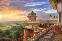 Agra Fort - Medieval Indian Fort Made Of Red Sandstone And Marble At Sunrise Agra Fort Is A UNESCO World Heritage Site