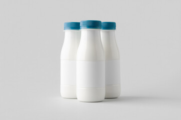 Wall Mural - White plastic yogurt or milk bottle mockup with blank label.