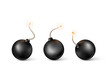set of Bombs. Burning fuse black bomb in realistic style. Vector illustration
