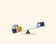 concept information asymmetry. overweight. geometric shapes lie on swing balancer for two