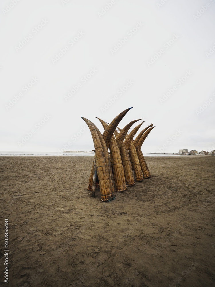 Traditional peruvian caballito de totora Balsa reed fishing boat raft ...
