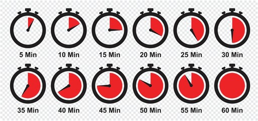 Wall Mural - timers icon set on transparent background. stopwatch symbol. countdown clock counter timer vector il