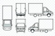 © Metaphoreman - Vector small truck front view back view and side view. Cargo delivery. Solid and Flat color design. Truck car for transportation. Corporate identity. Transparent background