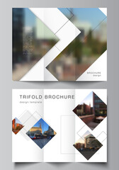 Wall Mural - Vector layouts of covers design templates with geometric simple shapes, lines and photo place for trifold brochure, flyer layout, magazine, book design, brochure cover, advertising mockups.