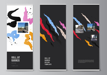 Poster - vector layout of roll up mockup design templates for vertical flyers, flags design templates, banner