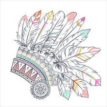 Boho Illustration With Headdress From Feathers, Tribal Vector Background. Ideal For T-shirt Prints