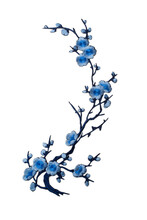 Embroidered Branch With Blue Flowers Applique Isolated On White Background
