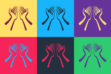 Wall Mural - Pop art Hands icon isolated on color background. Vector.