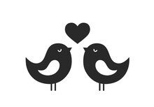 Love Birds With Heart. Love Symbol. Valentines And Love Symbol. Isolated Vector Image
