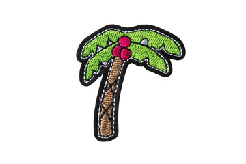 Palm with coconuts embroidered patch isolated on white background