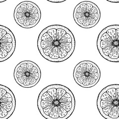 Wall Mural - Hand drawn citrus seamless pattern. Vector illustration in sketch style