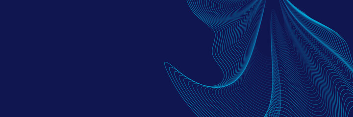 Wave line of flowing particles abstract vector background, smooth curvy shape dots fluid array. 3d shape dots blended mesh, future technology relaxing wallpaper.