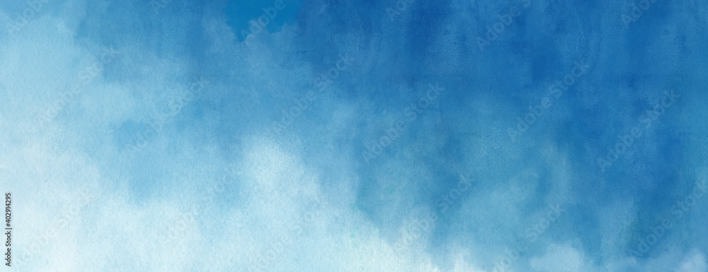 Watercolor background in blue and white painting with cloudy distressed texture and marbled grunge, soft fog or hazy lighting and pastel colors - obrazy, fototapety, plakaty 