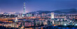Seoul skyline panorama at night with view of Lotte World Tower