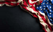 Martin Luther King Day anniversary concept. American flag against black wooden background