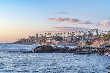 Canvas Print - Ocean and cloudy sky at the picturesque coast of San Diego California at sunset