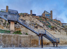 Stairs From Beach To Mountain With Homes In San Diego California Coast Landscape
