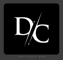 initial logo letter DC for company name black and white color and slash design. vector logotype for business and company identity.