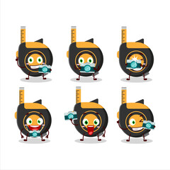 Wall Mural - Photographer profession emoticon with tape measure cartoon character