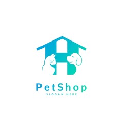 Wall Mural - Initial letter H. Pet logo design template. Modern animal icon for store, veterinary clinic, business service. Logo with cat and dog concept.