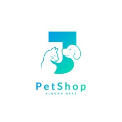 Wall Mural - Initial letter J. Pet logo design template. Modern animal icon for store, veterinary clinic, business service. Logo with cat and dog concept.