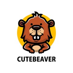 Wall Mural - cute beaver cartoon logo vector icon illustration