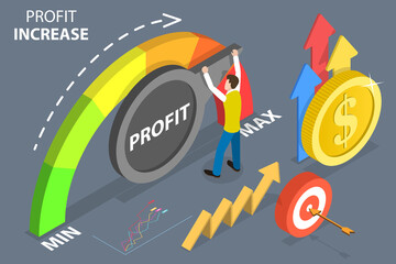 3D Isometric Flat Vector Conceptual Illustration of Increasing Profit Level, Successful Business strategy.