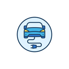 Poster - Electric Car with Plug vector concept round colored icon or design element