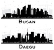 Daegu and Busan South Korea City Skyline Silhouettes Set.
