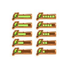 Set Of Wooden Game Ui Energy Speed Stamina Progress Bar From Low To Full For Gui Asset Elements Vector Illustration
