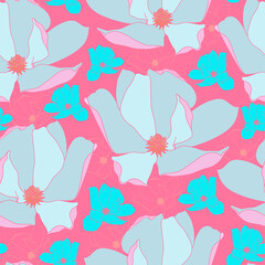 Sticker - Seamless pattern with magnolia. Hand drawn floral background. Artwork for textiles, fabrics, souvenirs, packaging and greeting cards.