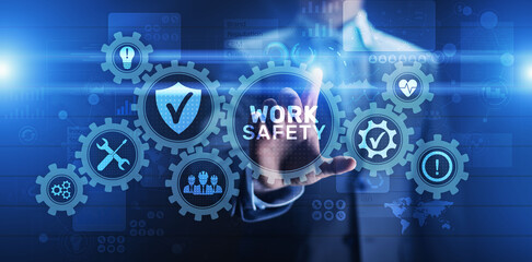 Work safety instruction standards law insurance industrial technology and regulation concept.