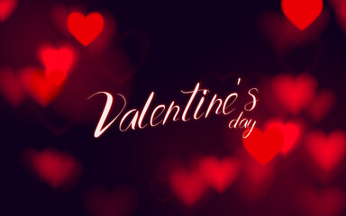Poster - Abstract hearts bokeh glitter lights background. defocused. Valentines love banner for Wedding greeting card. Vector illustration